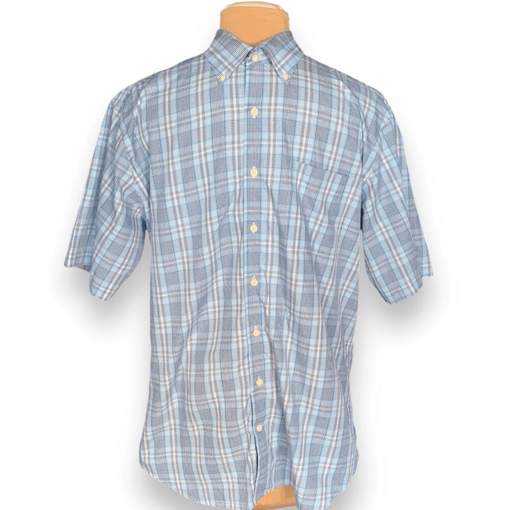 Peter Millar Blue Plaid Short Sleeve Button Down Shirt Mens Large Cotton Casual